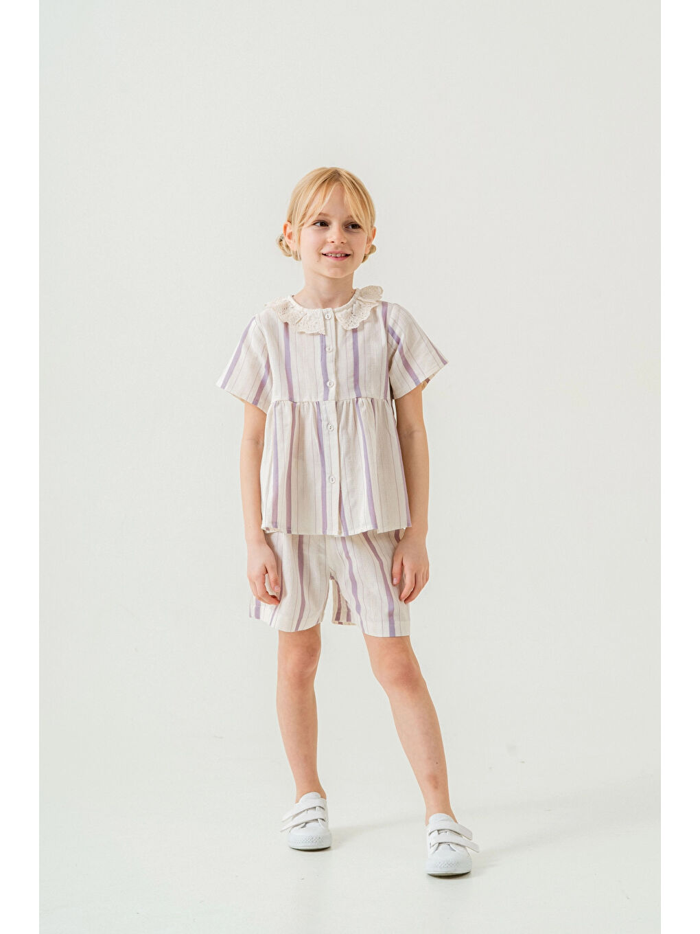 Lila Yaka Detaylı Kız Çocuk Takım 3825-1