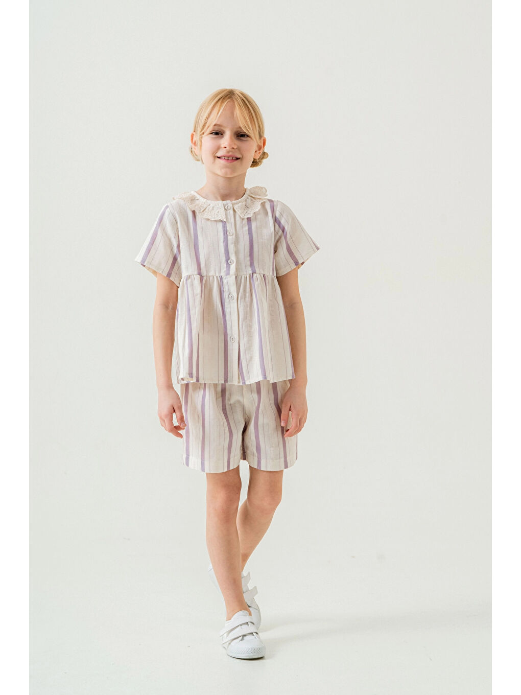 Lila Yaka Detaylı Kız Çocuk Takım 3825-2