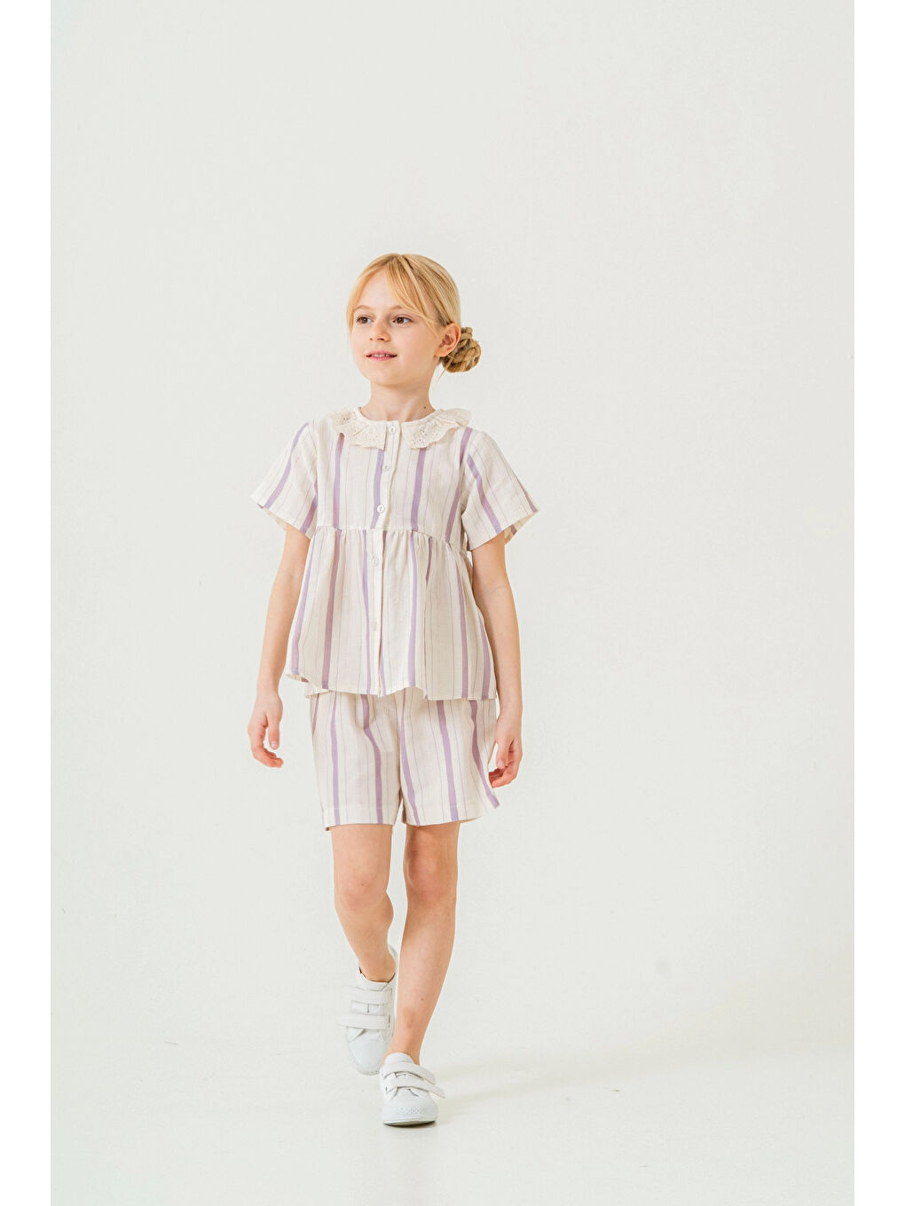 Lila Yaka Detaylı Kız Çocuk Takım 3825-3