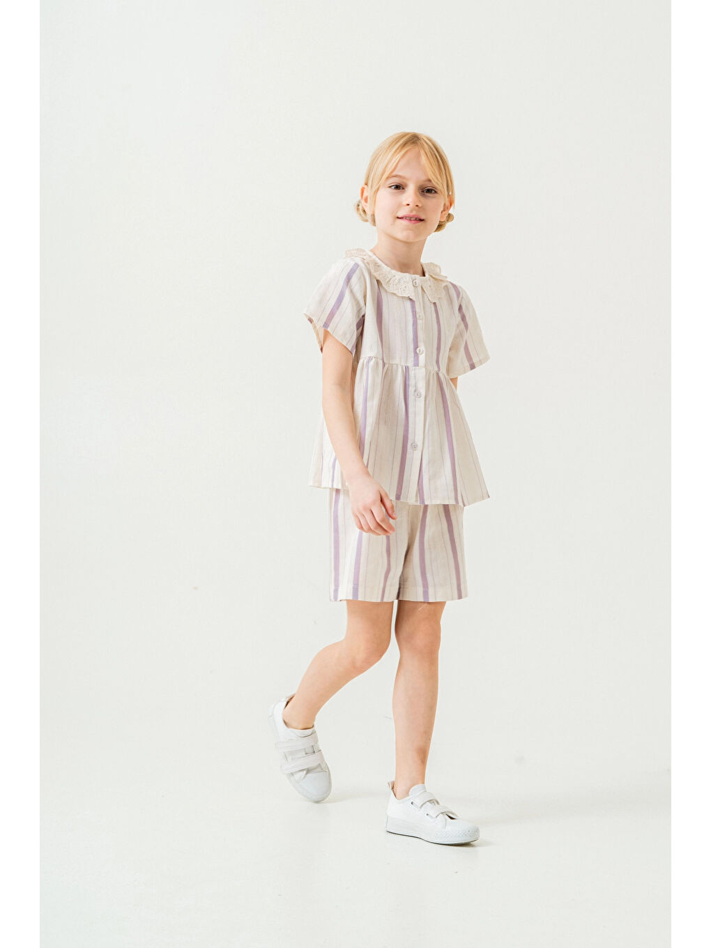 Lila Yaka Detaylı Kız Çocuk Takım 3825-4