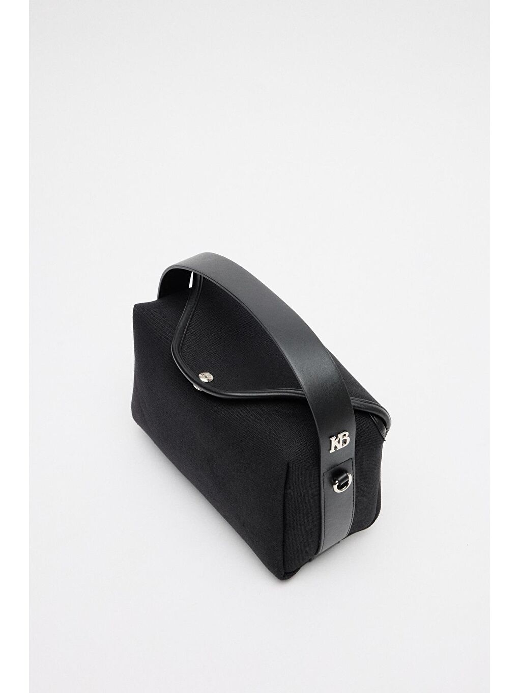 Kanvas Deri Detaylı Kapaklı Çanta Siyah