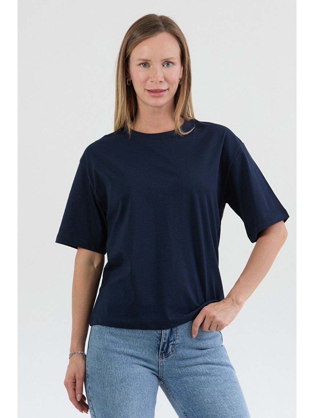 Lacivert Basic Bisiklet Yaka Tişört