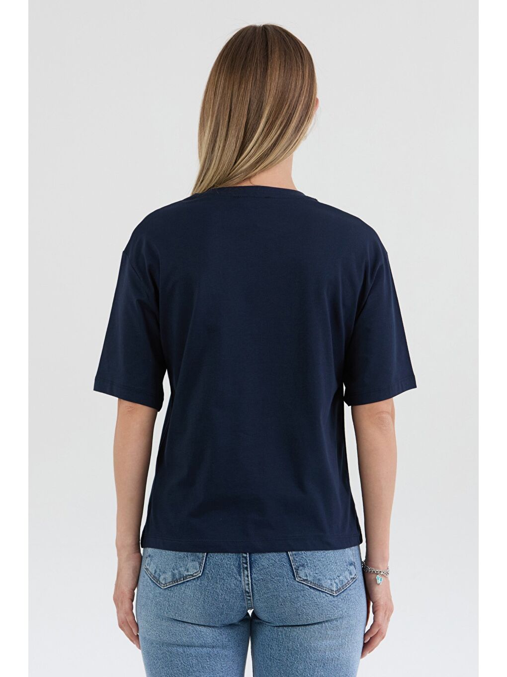 Lacivert Basic Bisiklet Yaka Tişört-3