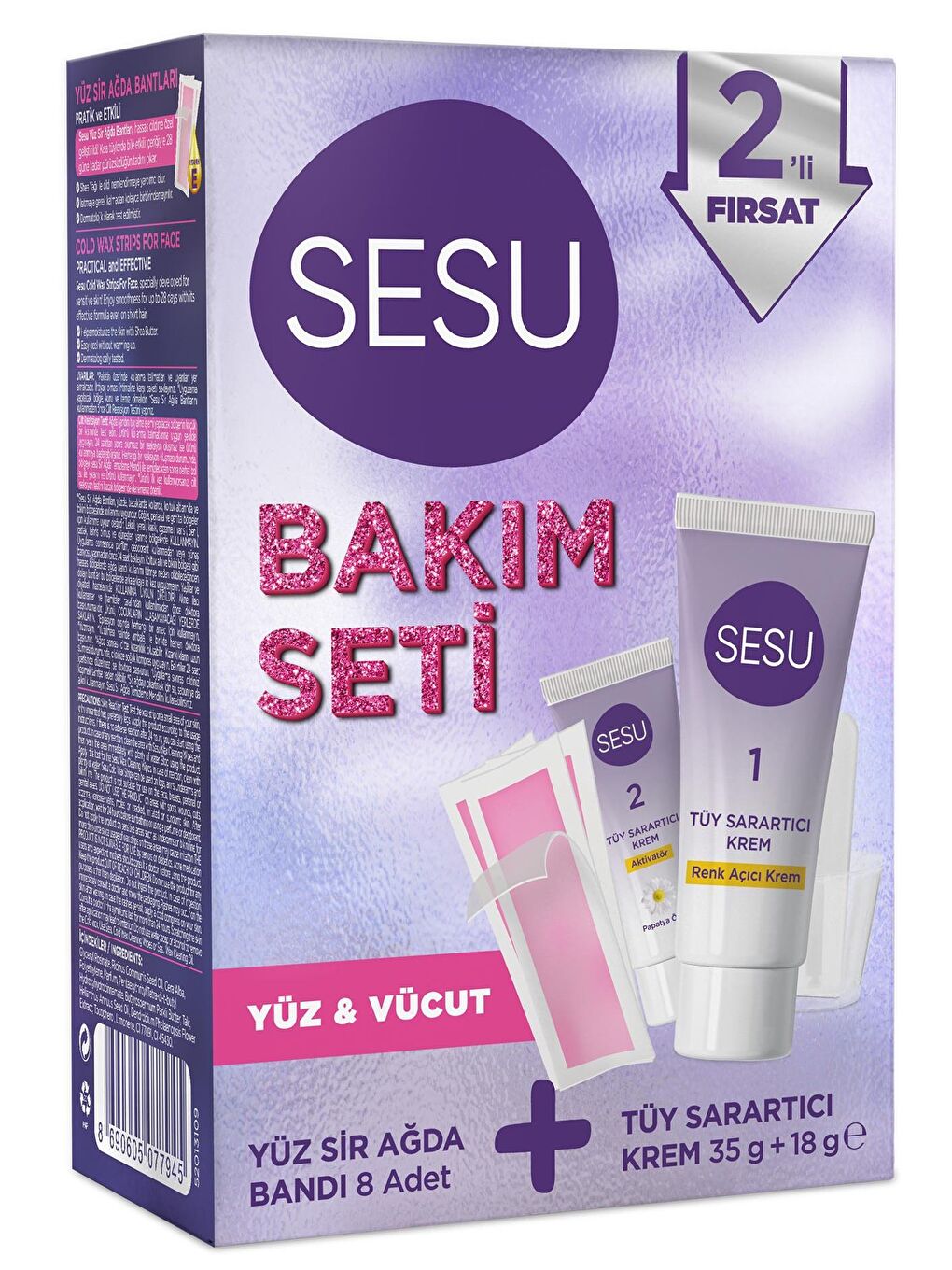 Sesu Renksiz Tüy Sarartıcı Krem & Ağda Bandı Premium Bakım Seti