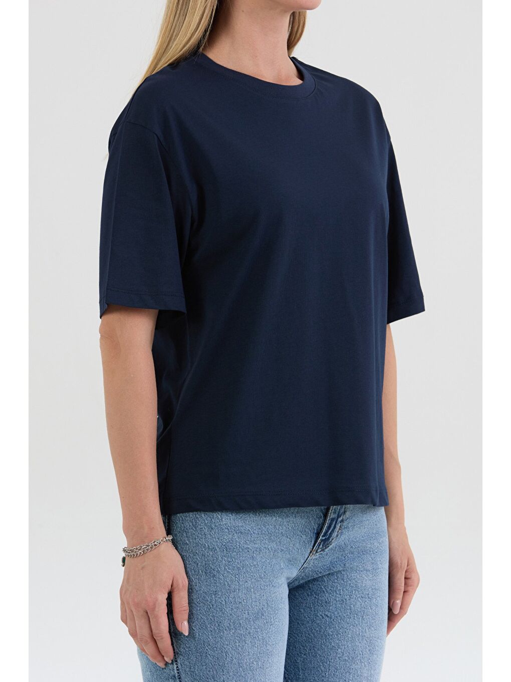 Lacivert Basic Bisiklet Yaka Tişört-4