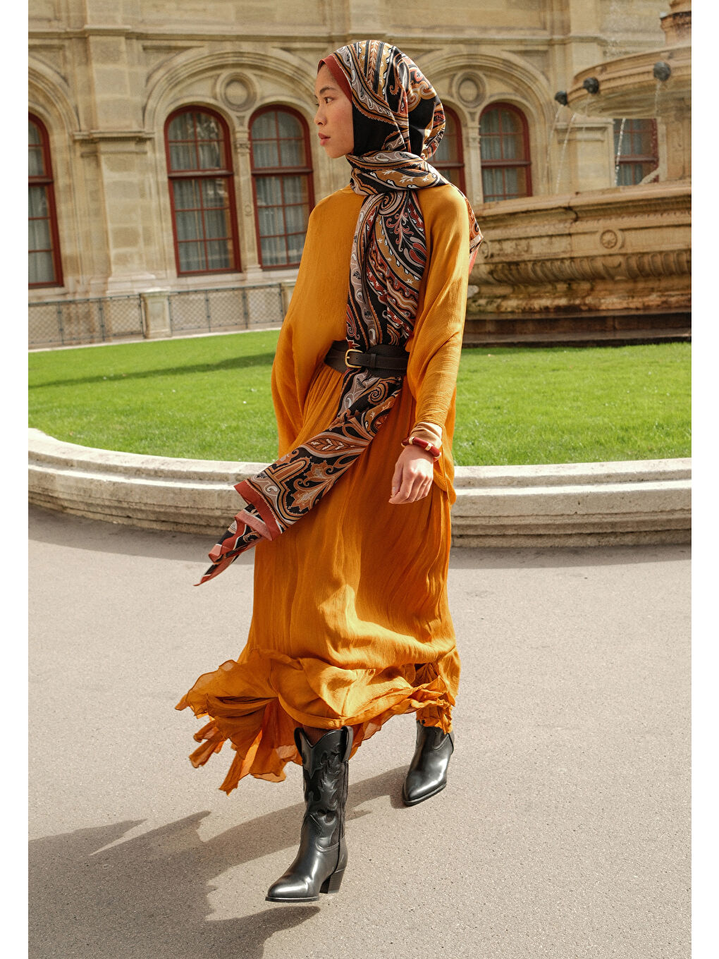 Kahverengi Vıntage Paısley Desen Şal Kiremit