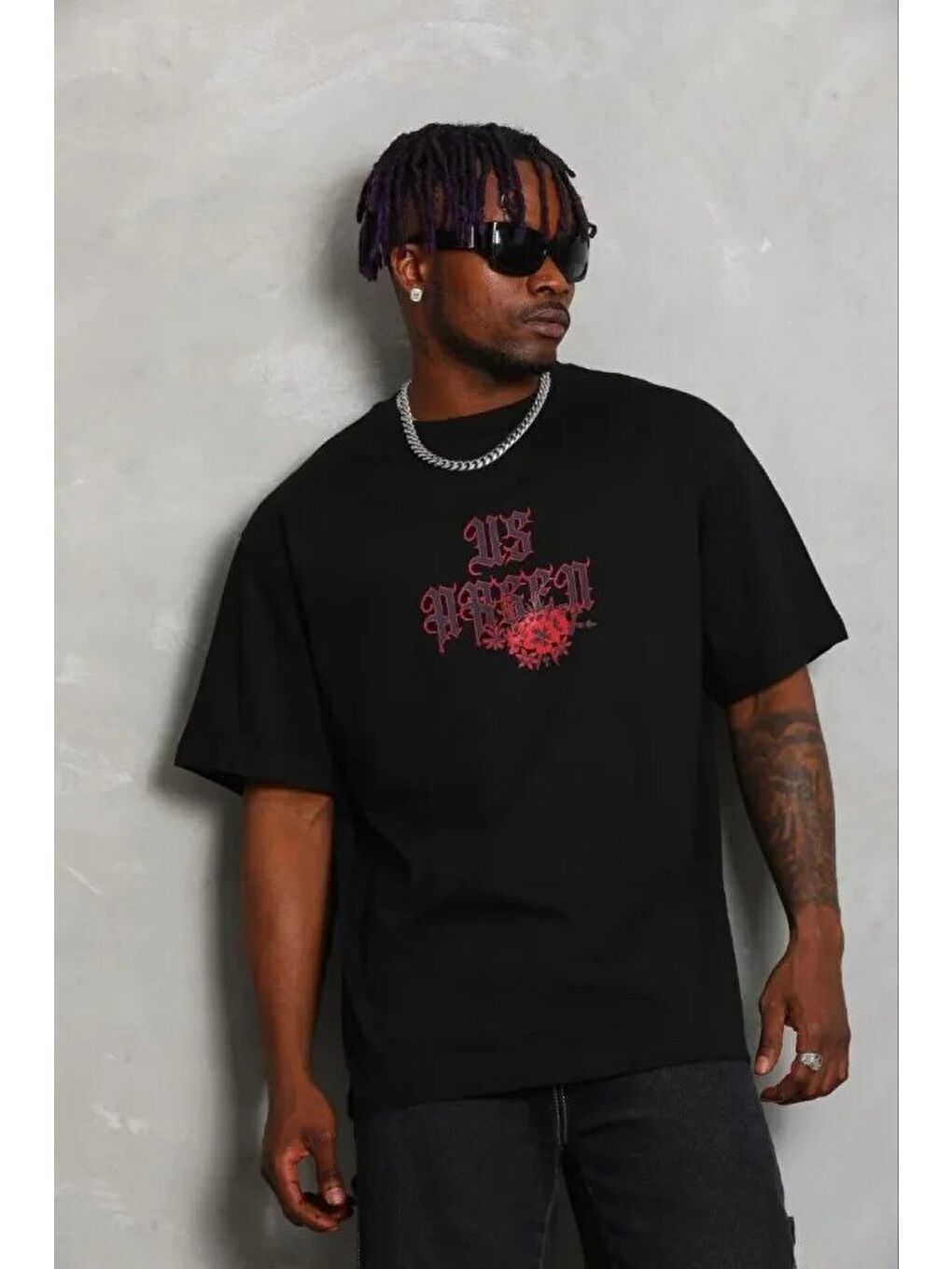 Siyah Erkek Baskılı Tişört-2