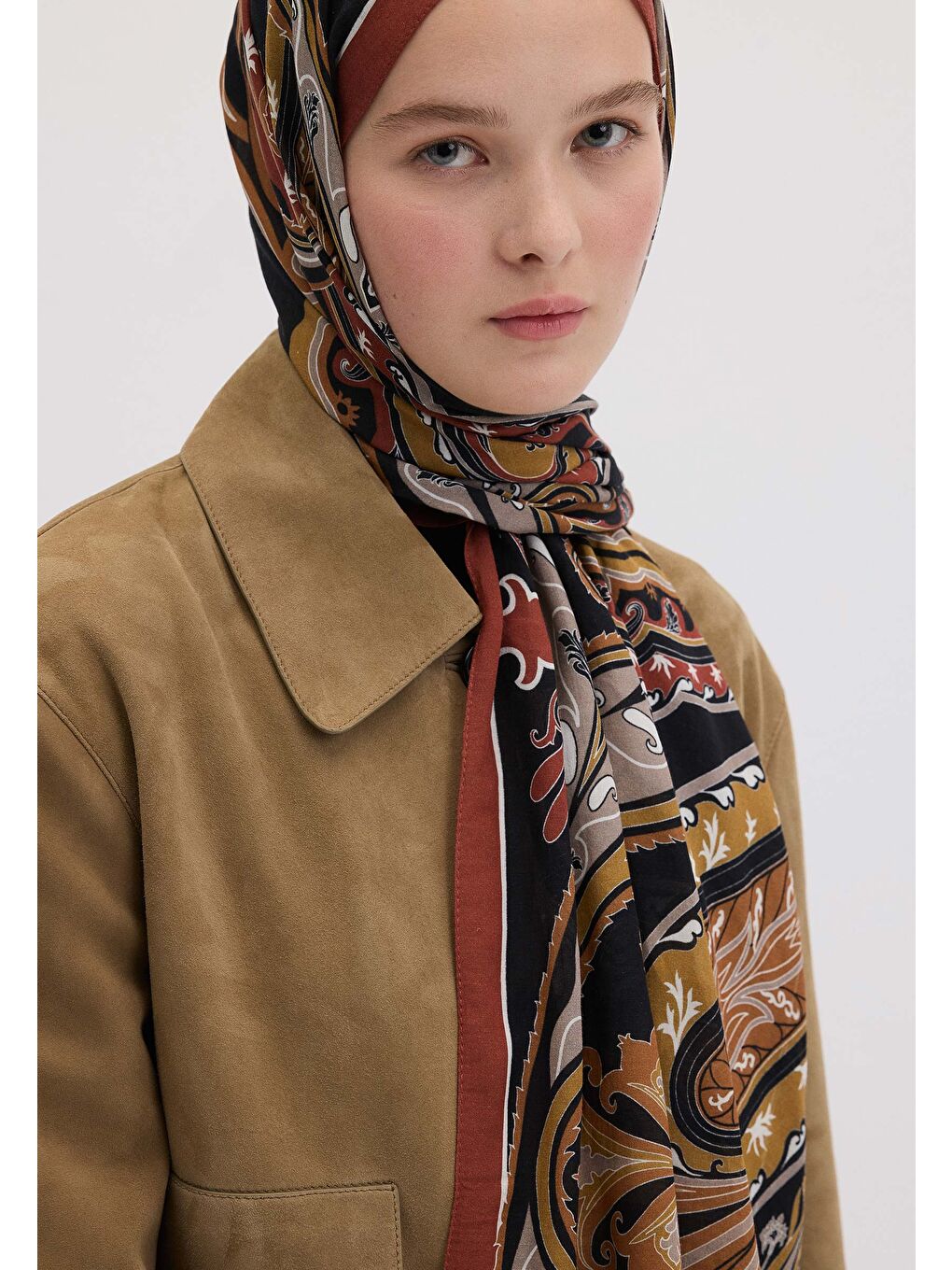 Kahverengi Vıntage Paısley Desen Şal Kiremit-2