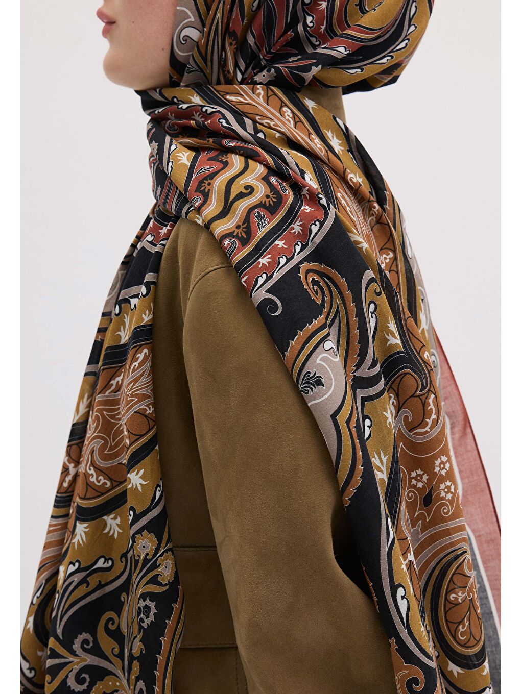 Kahverengi Vıntage Paısley Desen Şal Kiremit-4