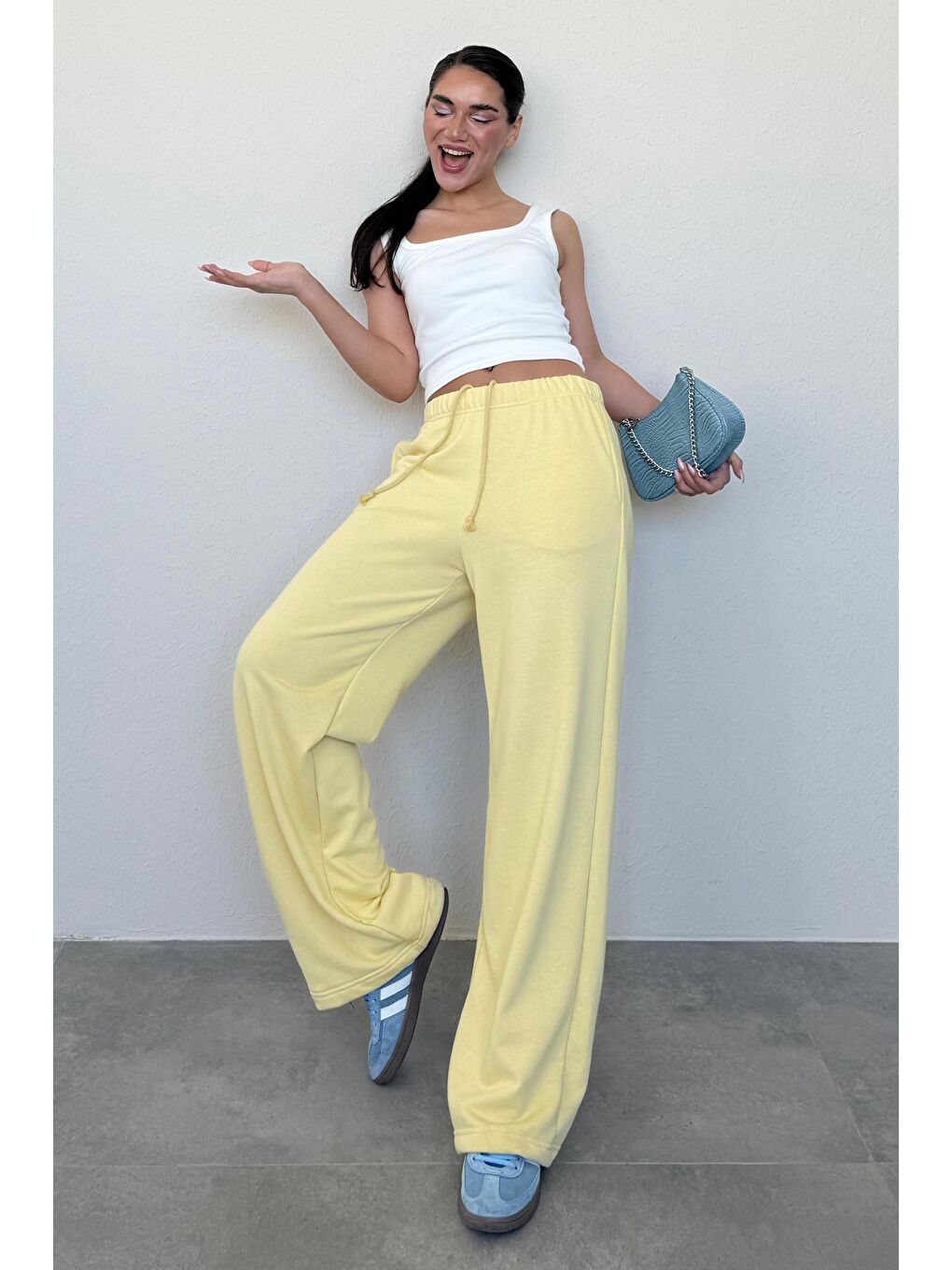 Sarı Bol Paça Kadın Eşofman Altı Mg2279-1
