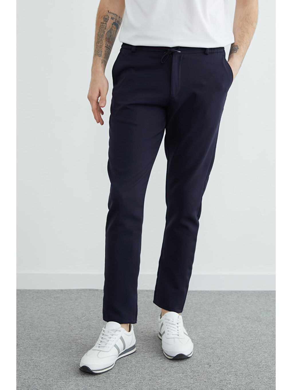 Lacivert Beli Lastikli Jogger Pantolon-1