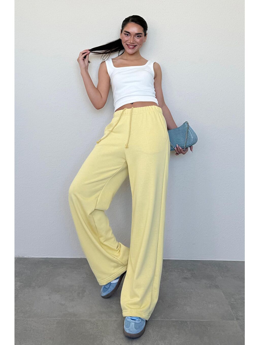 Sarı Bol Paça Kadın Eşofman Altı Mg2279-2