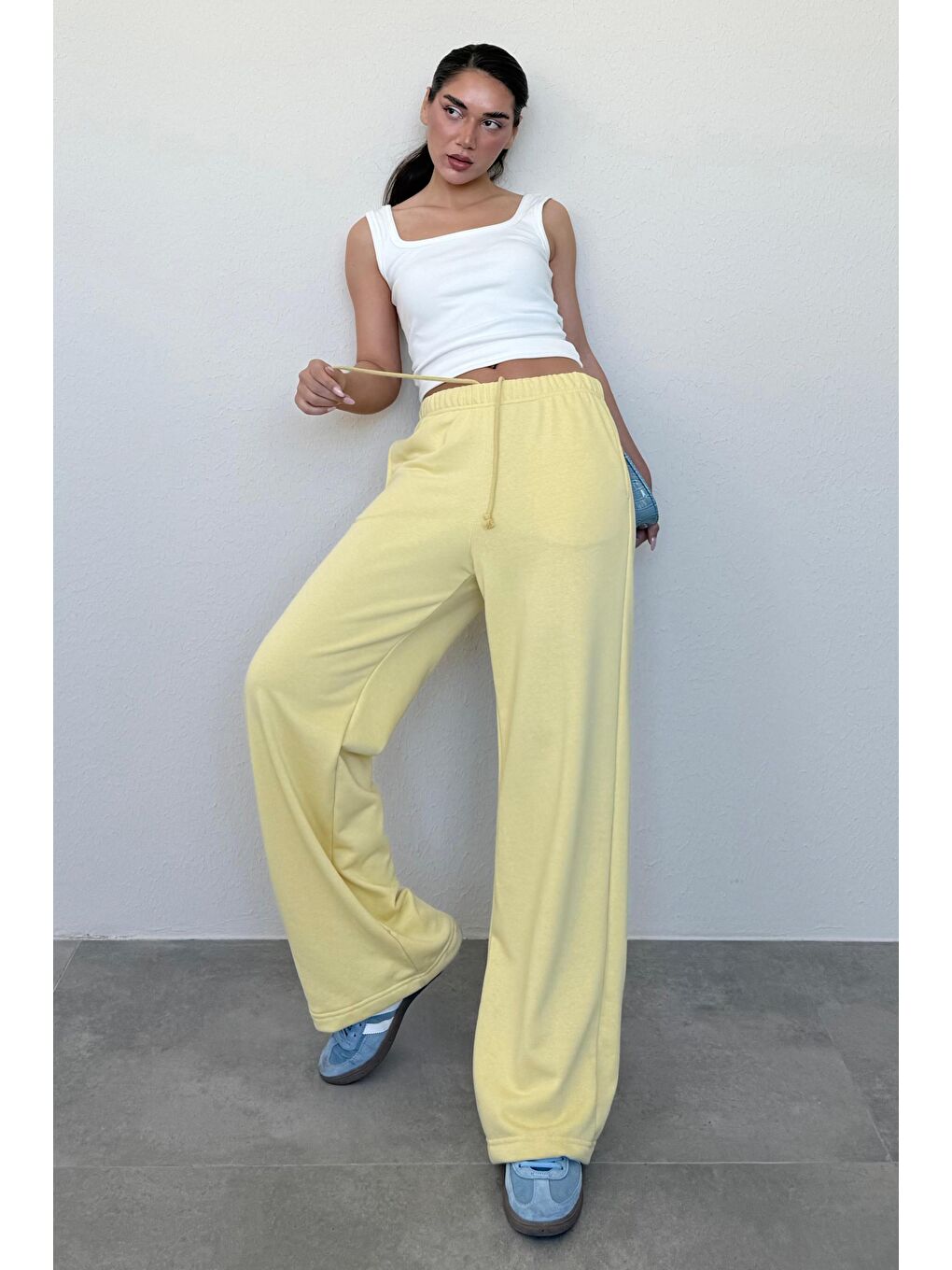 Sarı Bol Paça Kadın Eşofman Altı Mg2279-3