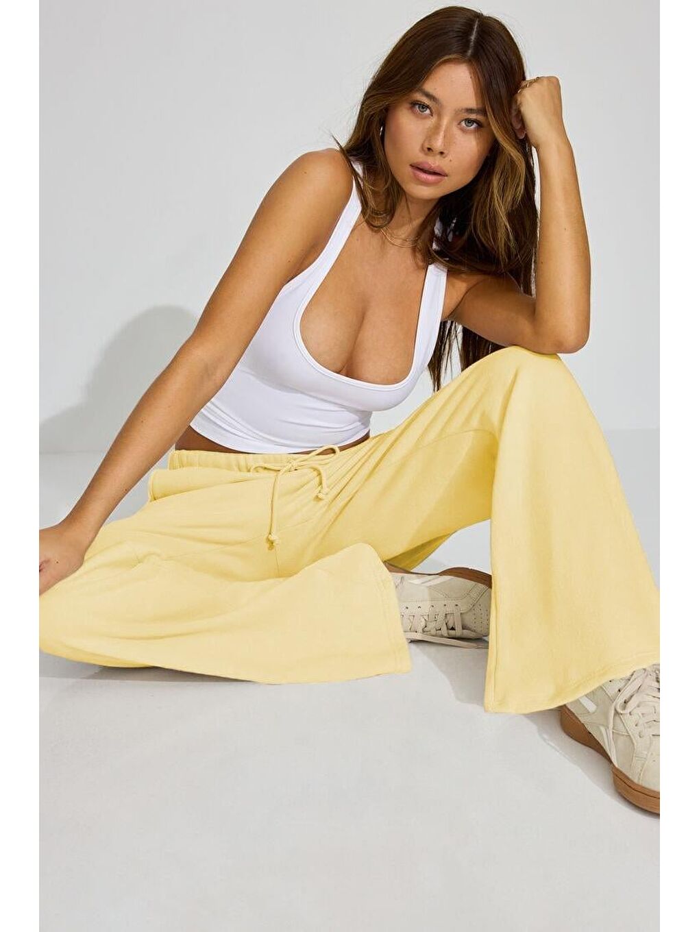 Sarı Bol Paça Kadın Eşofman Altı Mg2279-4