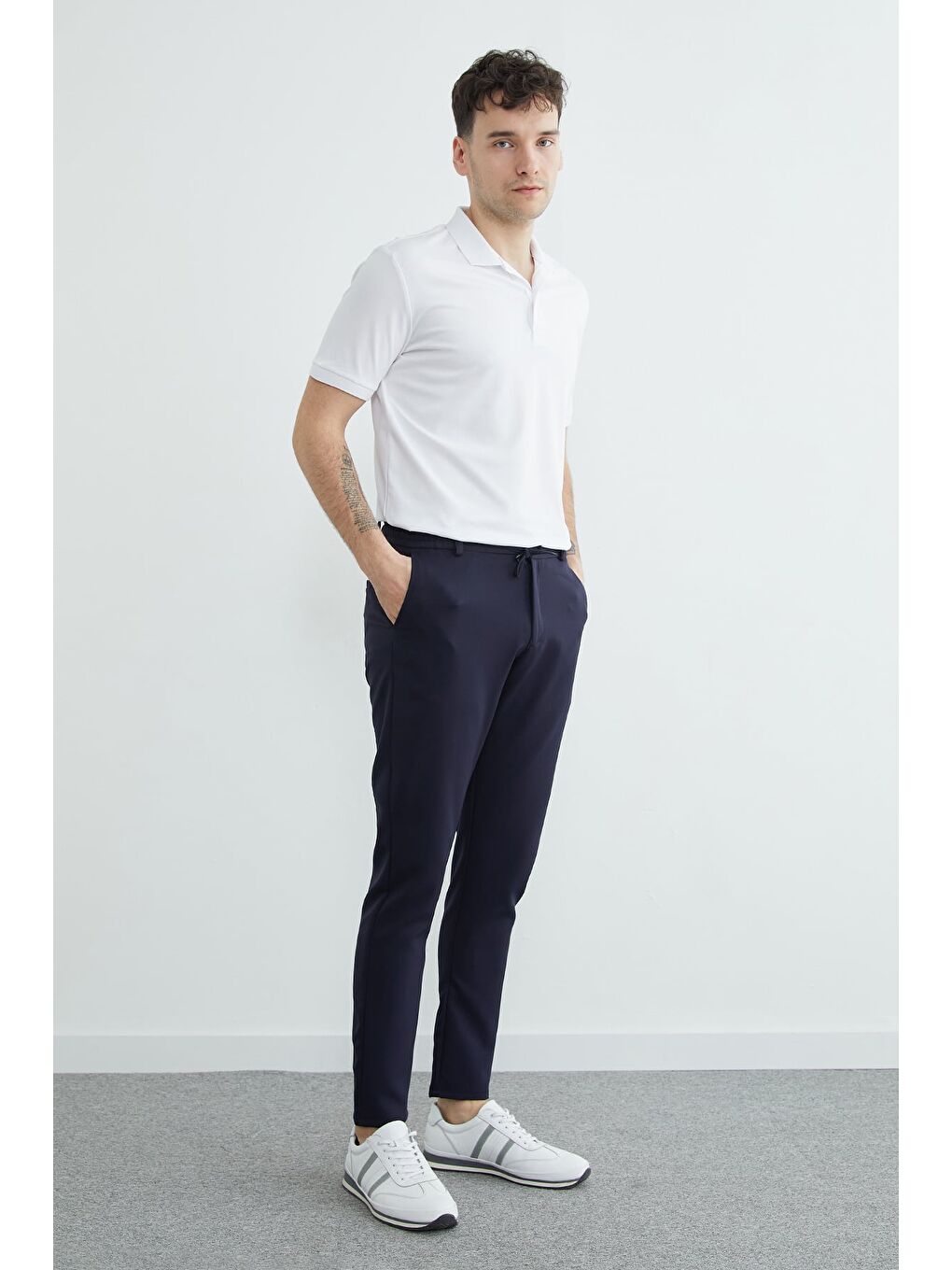 Lacivert Beli Lastikli Jogger Pantolon-3