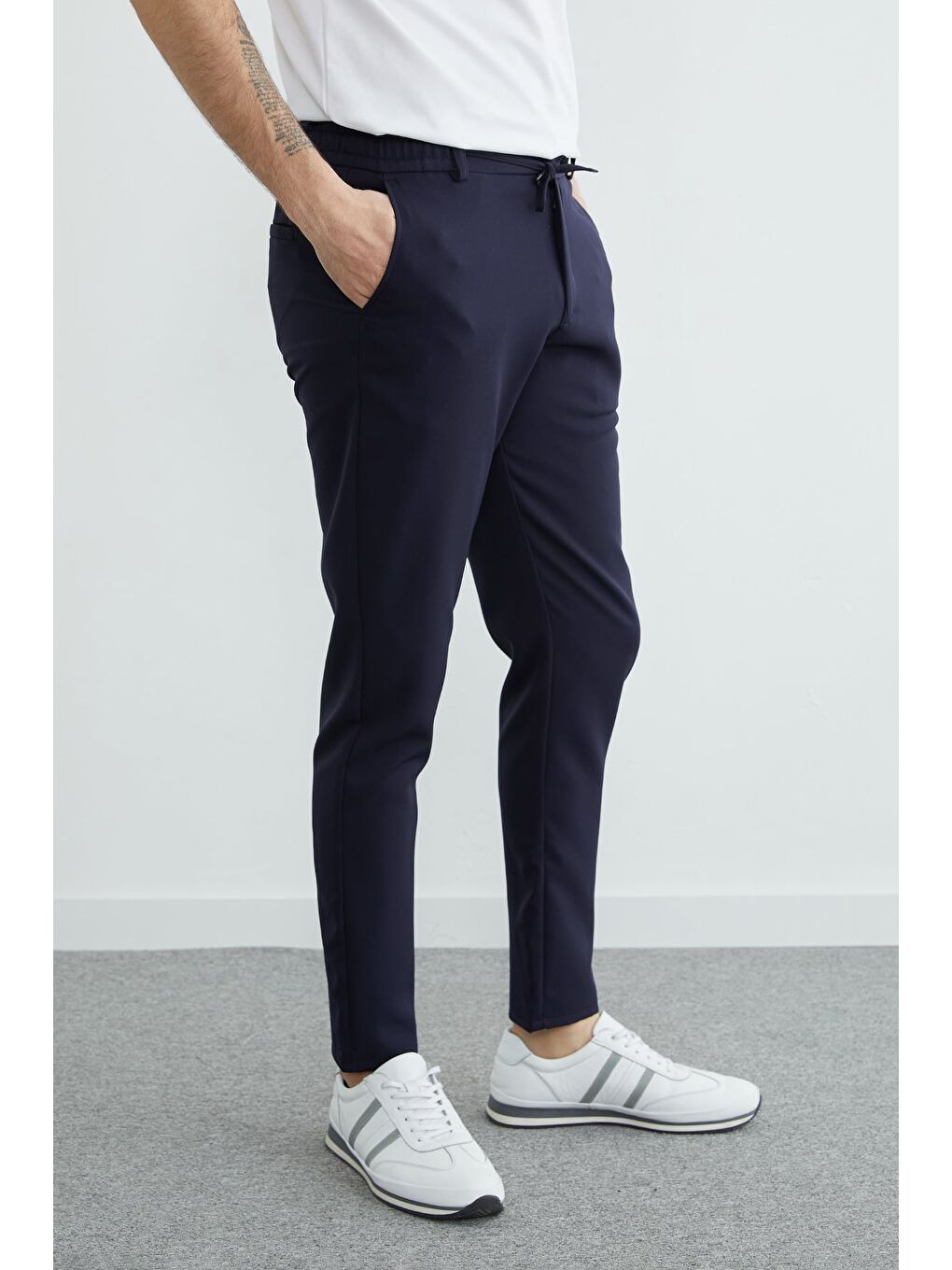 Lacivert Beli Lastikli Jogger Pantolon-4