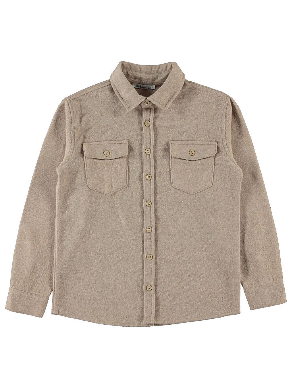 Boys Kapak Cepli Düz 10-13 Yaş Gömlek - Bej 12-13 Yaş