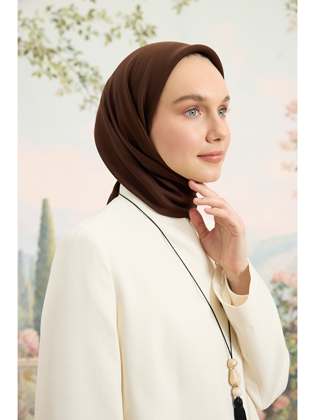 Kahverengi Floş Viskon Düz Eşarp Kahve-2