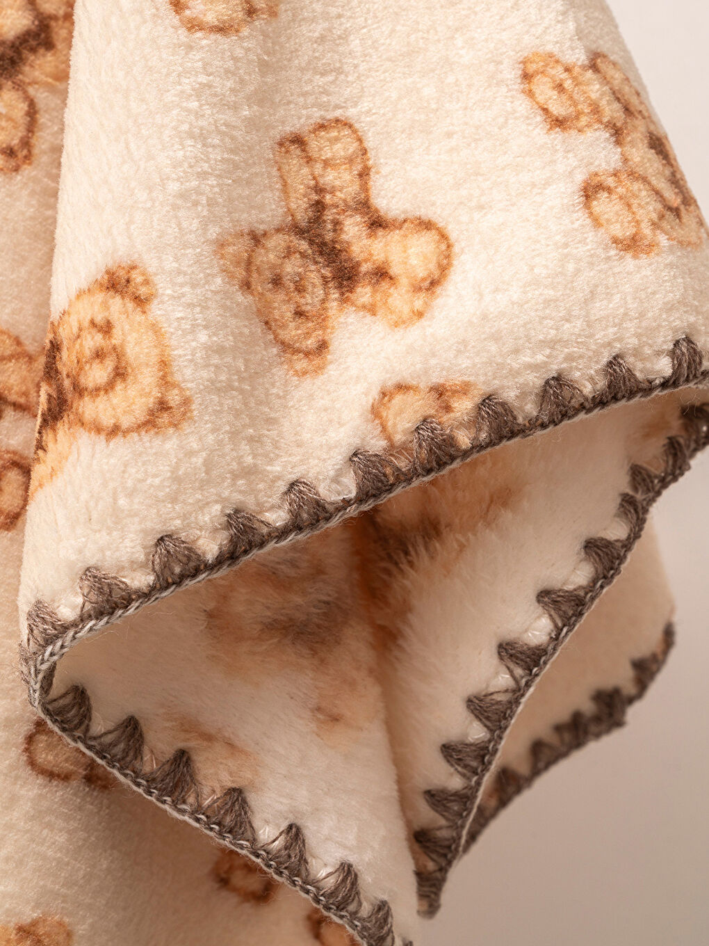 Ekru %100 Welsoft Ayıcık Baskılı Bebek Battaniyesi-2