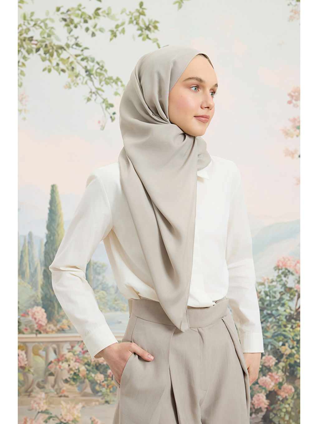 Floş Viskon Düz Şal Bej-1