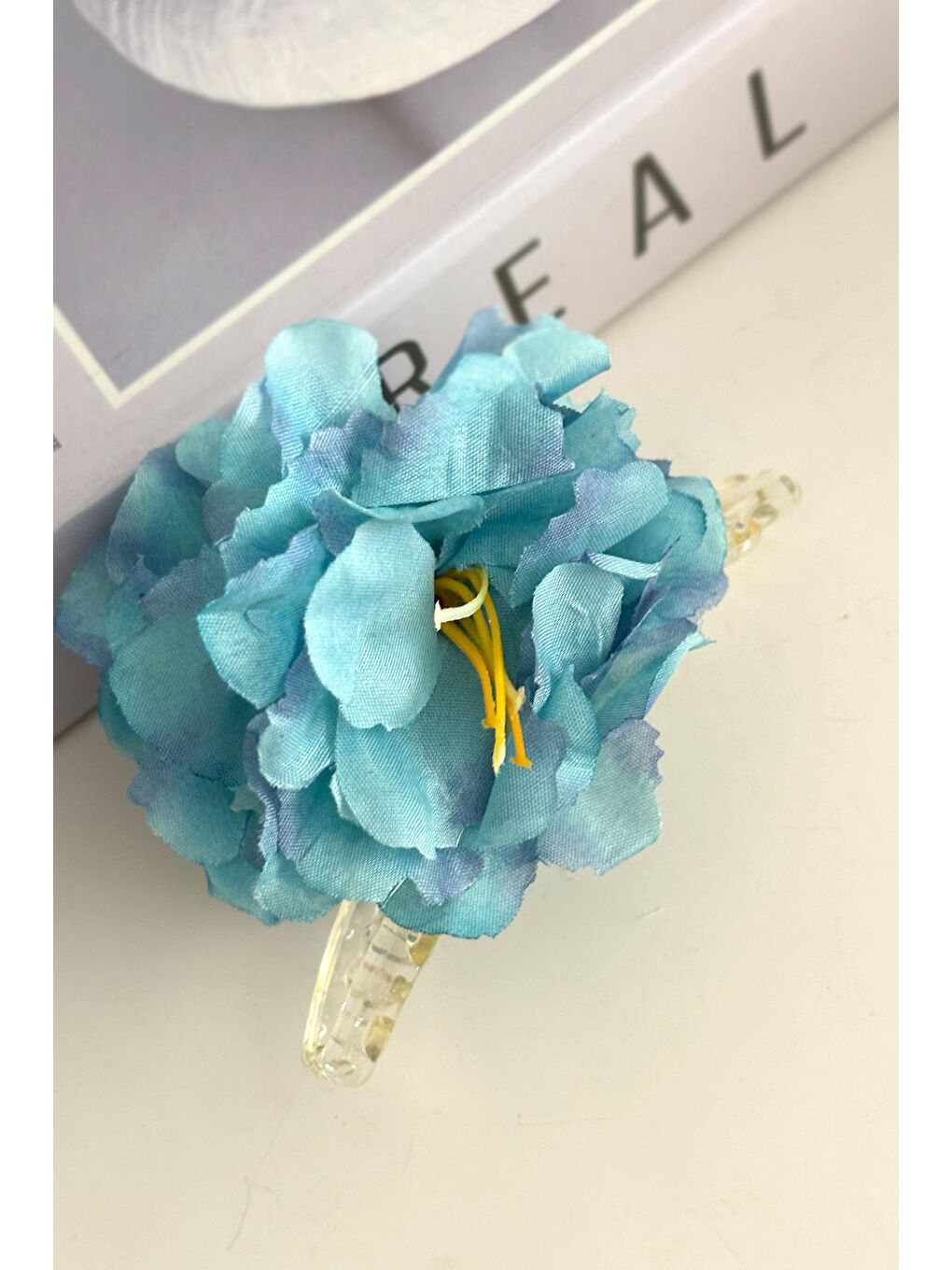 Mavi Begonya Kumaş Çiçek Mandal Toka-1