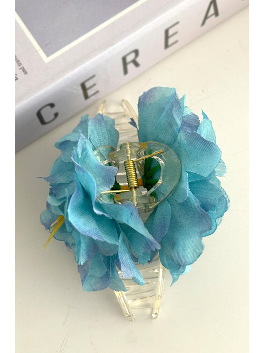 Mavi Begonya Kumaş Çiçek Mandal Toka-2