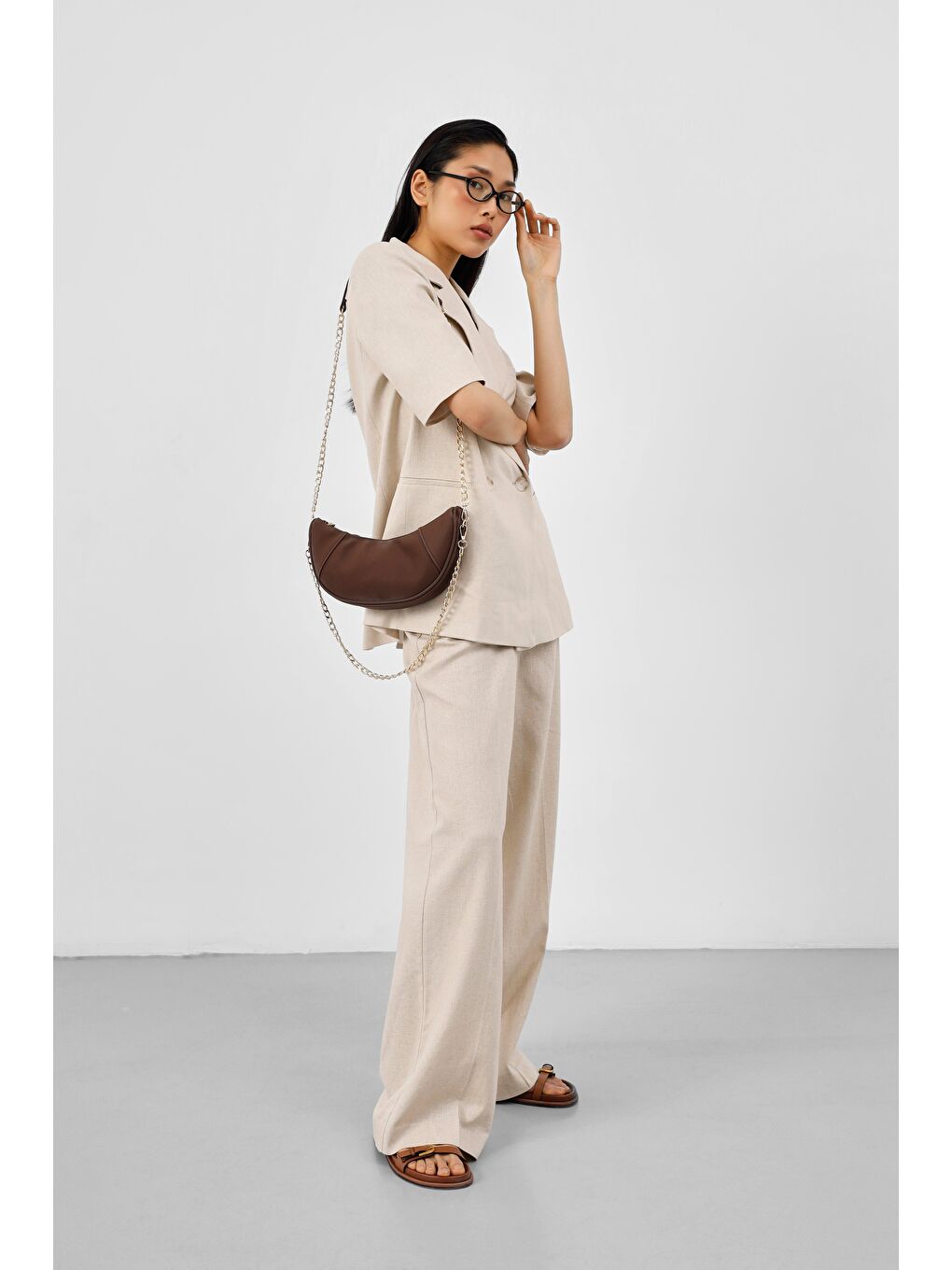 Kahverengi Mode Zincirli Ay Çapraz Çanta Kahve-2