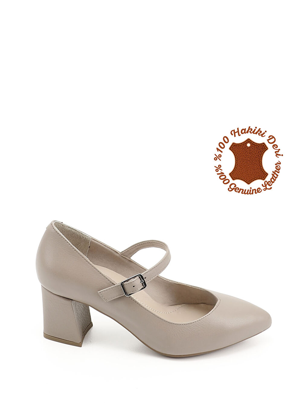 Bej Kadın BEJ-CAMEL Sivri Burun Topuklu Hakiki Deri Ayakkabı-3