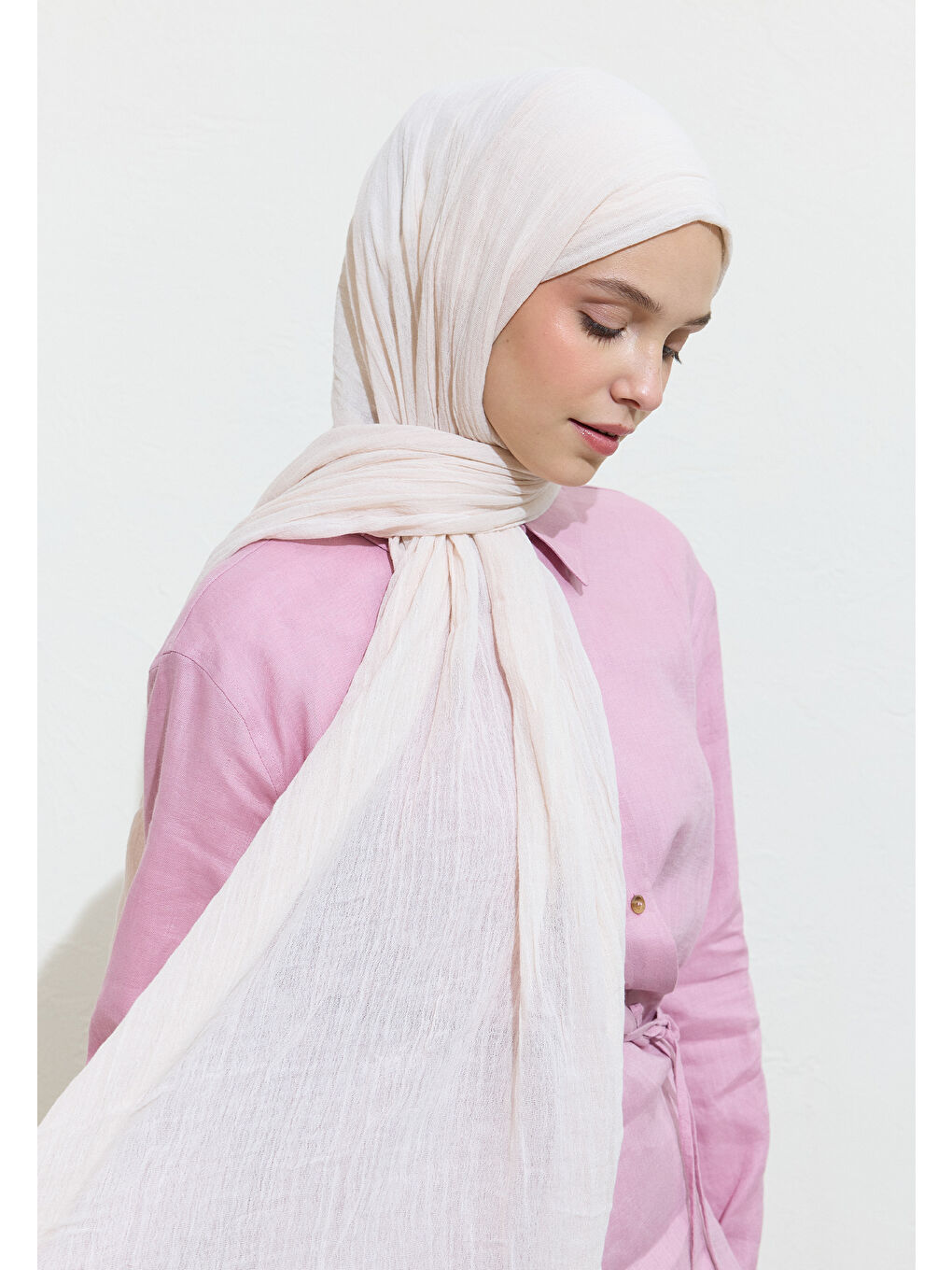 Beyaz Pamuklu Keten Şal Vanılla Shake-1