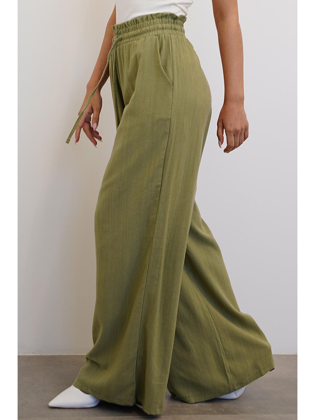 Mint Yeşili Beli Büzgülü Bol Paça Kadın Pantolon Mg2011-5