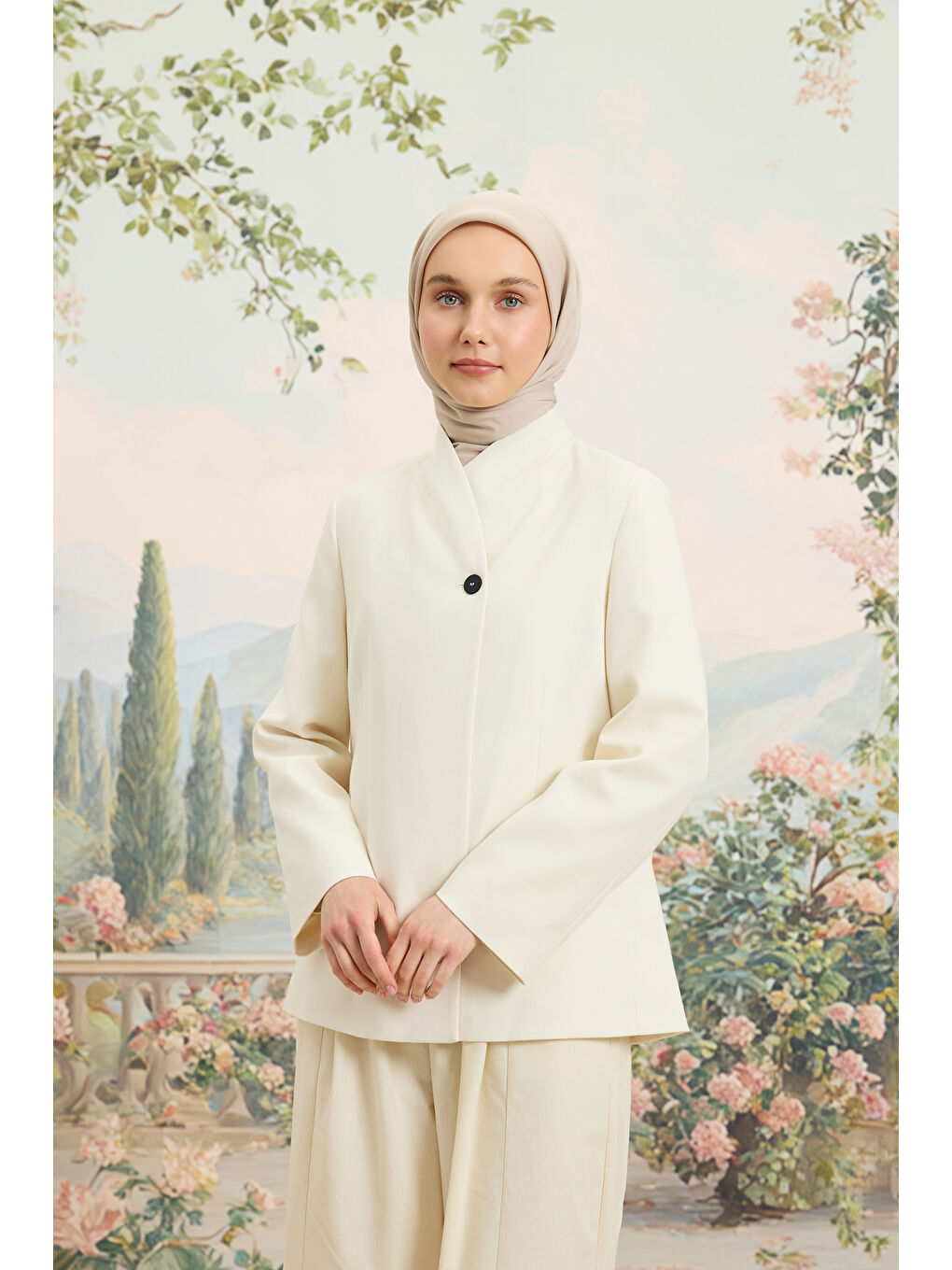 Floş Viskon Düz Eşarp Bej-2