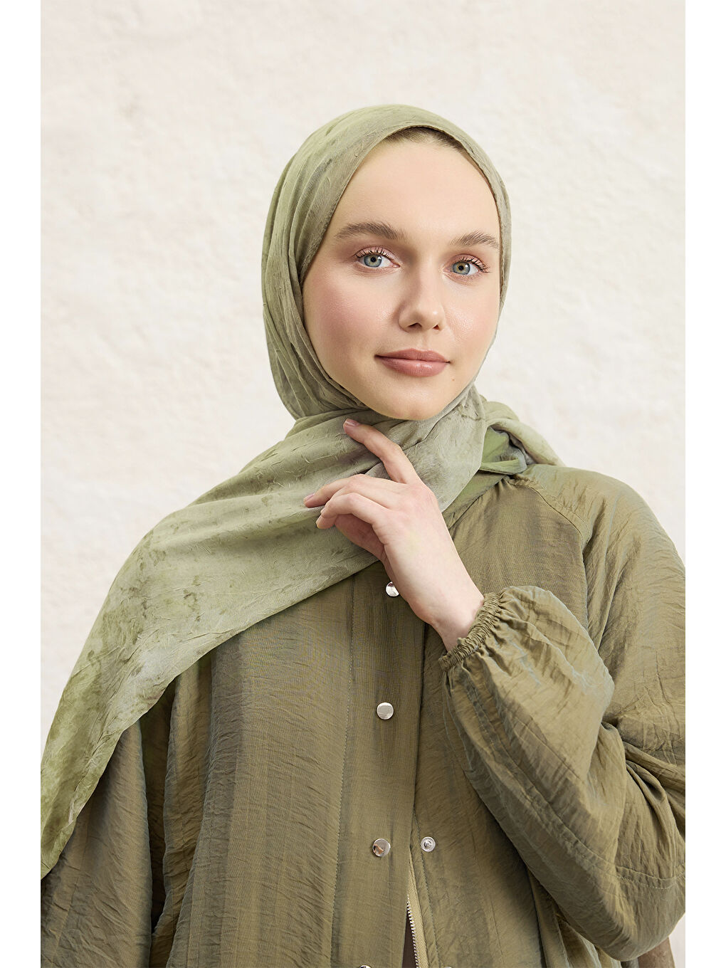 Yeşil Vela Desenli Pamuk Şal Adaçayı