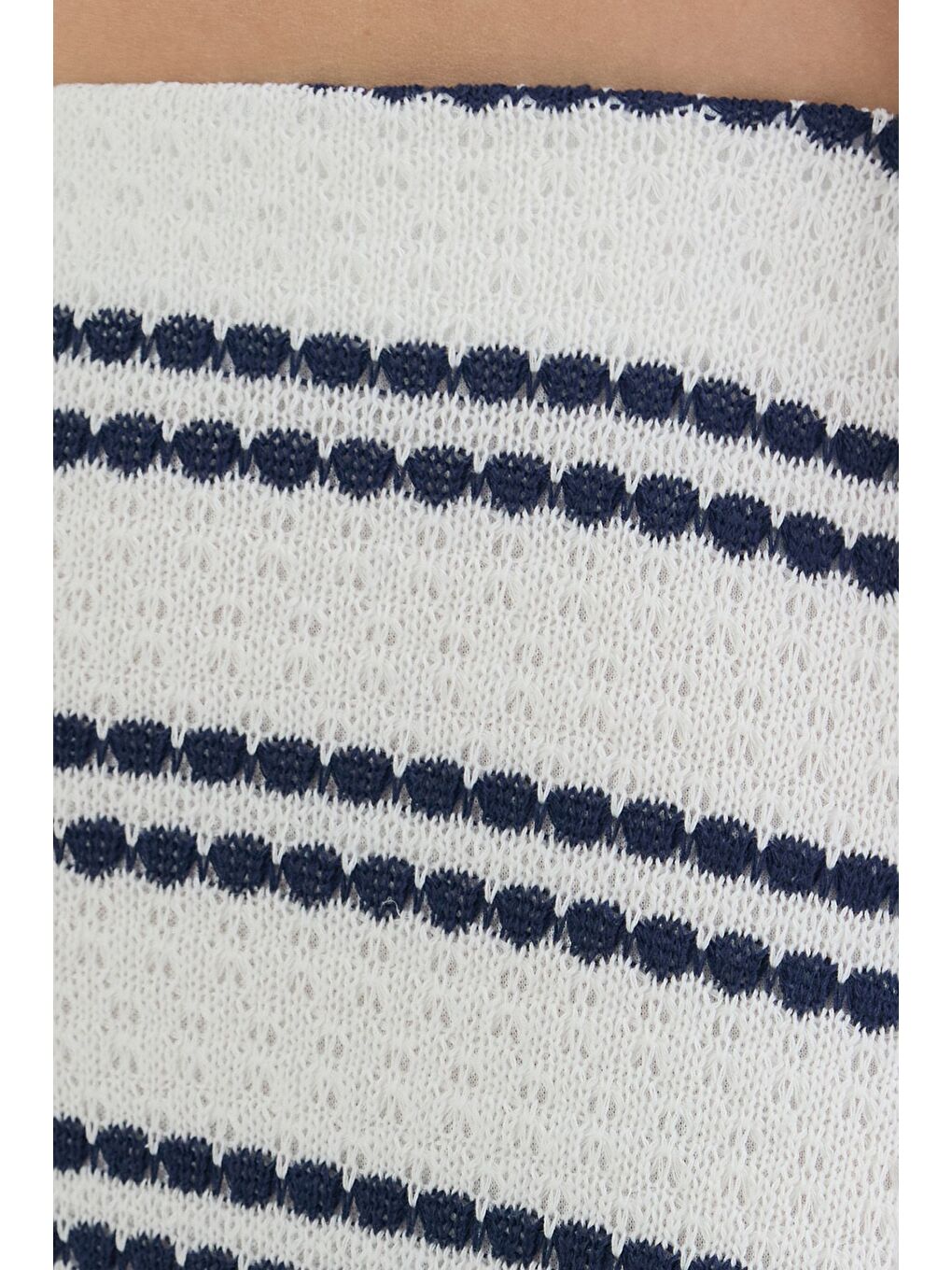 Lacivert Çizgili Beli Lastikli Triko Etek-4