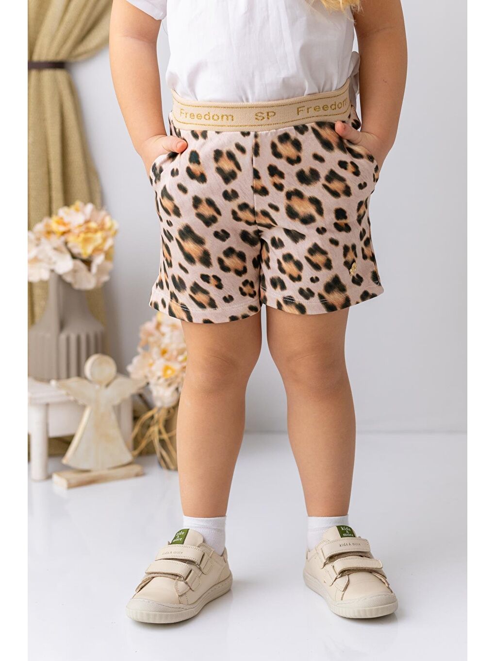 Kahverengi Kız Çocuk Leopar Desen Şort - Leopar Desenli-2