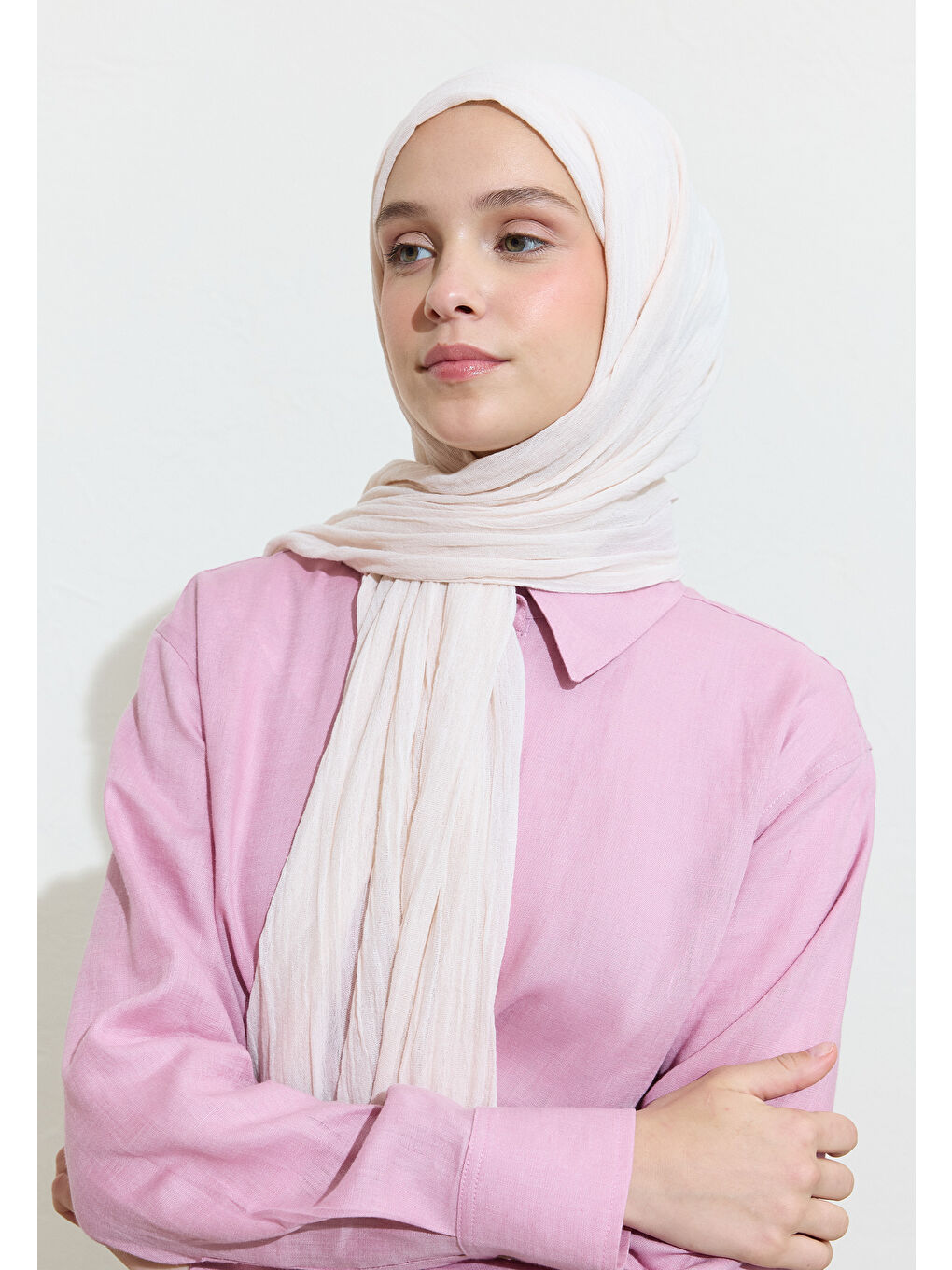 Beyaz Pamuklu Keten Şal Vanılla Shake-3