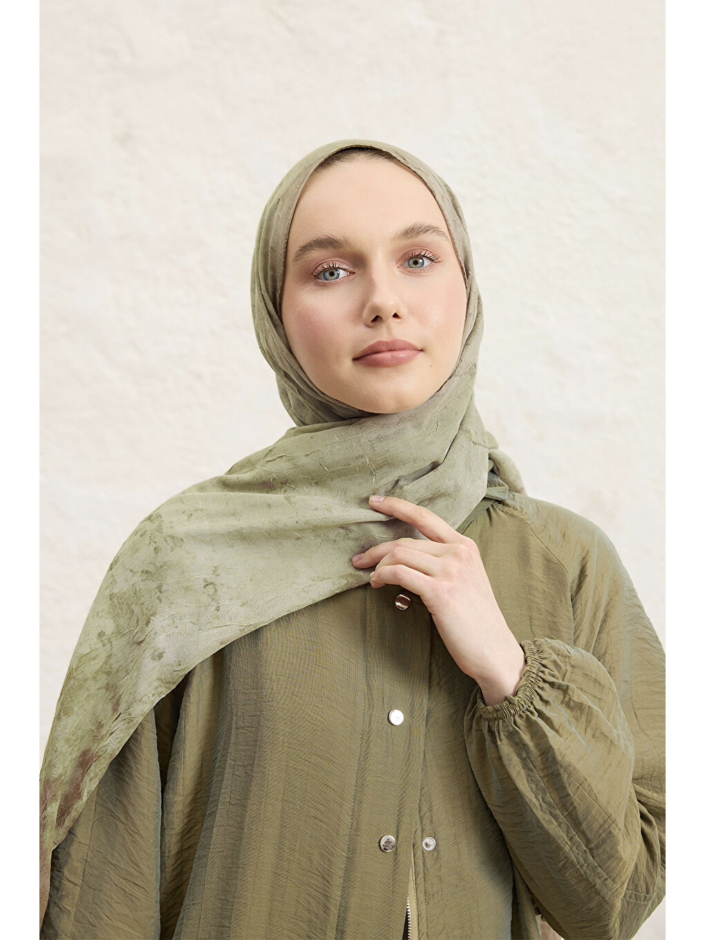 Yeşil Vela Desenli Pamuk Şal Adaçayı-1