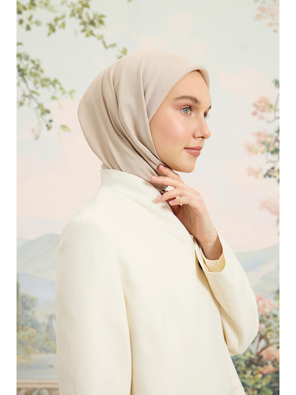 Floş Viskon Düz Eşarp Bej-4