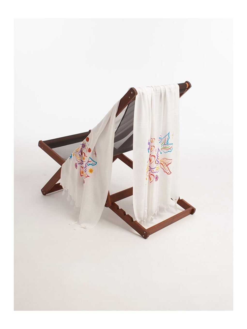 Ekru Baskılı Bambu Peştemal Plaj Havlusu BUTTERFLY/90X180