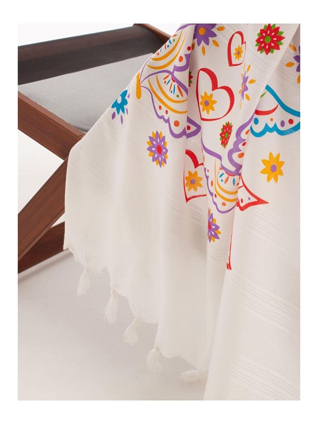 Ekru Baskılı Bambu Peştemal Plaj Havlusu BUTTERFLY/90X180-1