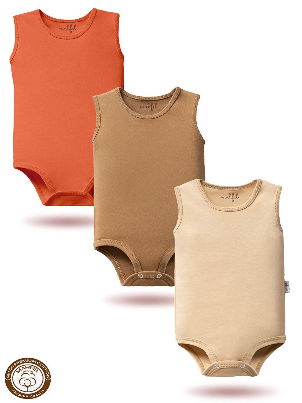 Kırmızı 3'lü %100 Pamuklu Kolsuz Basic Çıtçıtlı Bebek Body Zıbın MSE