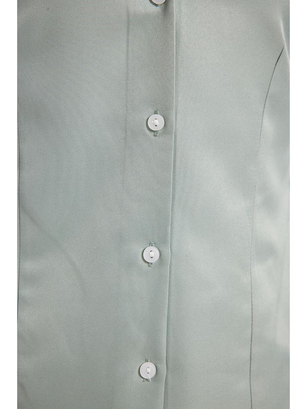 Yeşil Kadın Slim Fit Dar Kesim Pensli Vucüda Oturan Klasik Yaka Uzun Kollu Elastanlı Mint Renk Gömlek-4