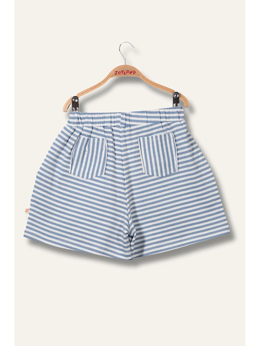 Kız Çocuk Penye Çizgili Kısa Şort - Mavi Çizgili-1