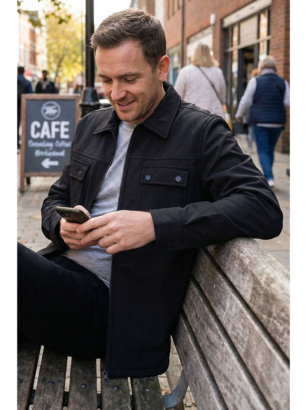 Siyah Erkek Ön Fermuarlı Çift Cepli Mevsimlik Mont