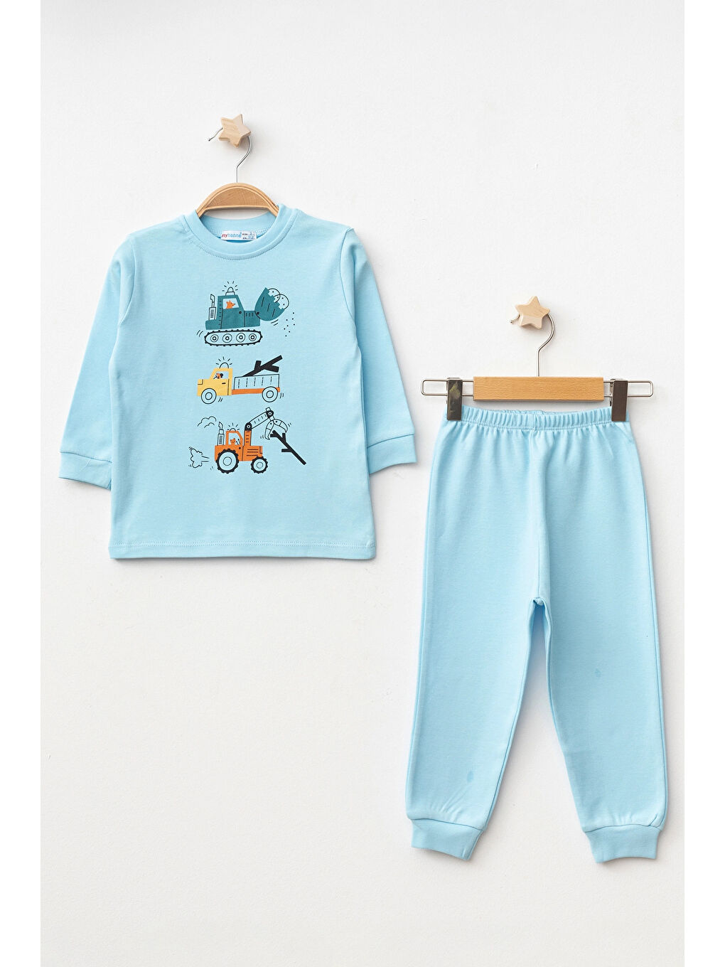 Turkuaz İş Makinası Baskılı Erkek Bebek Pijama Takımı 74171