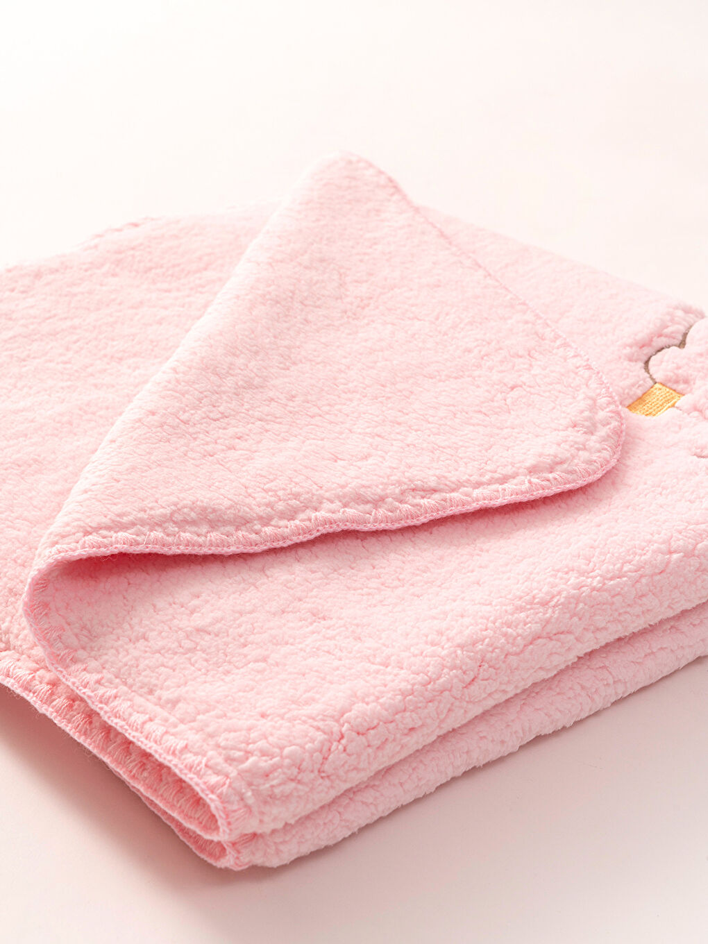 Pembe Welsoft Çift Katlı Oturan Ayı Nakışlı Bebek Battaniyesi-1