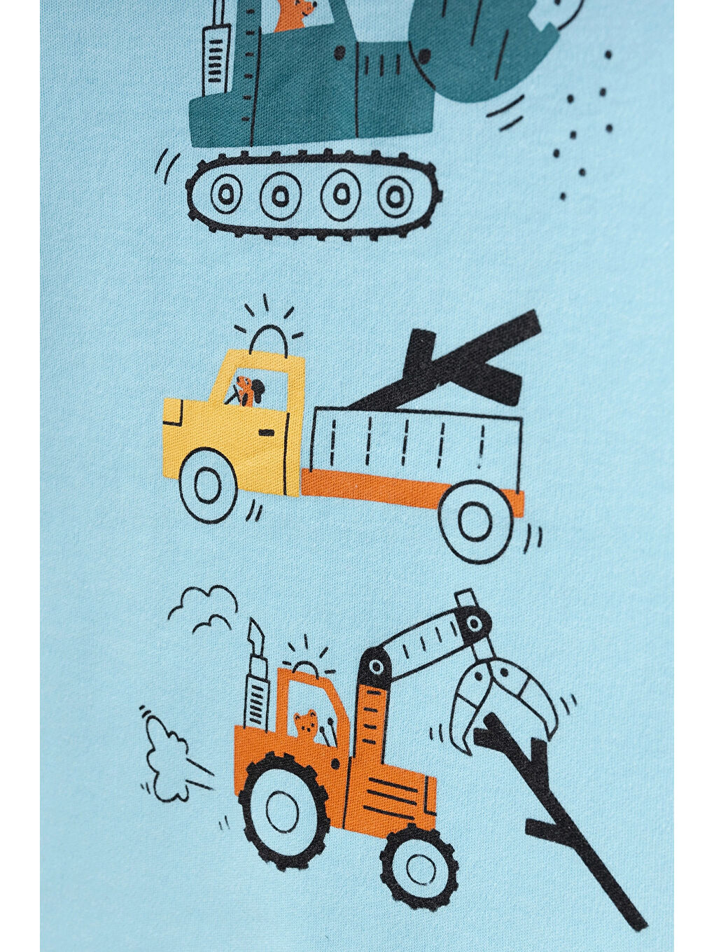 Turkuaz İş Makinası Baskılı Erkek Bebek Pijama Takımı 74171-1