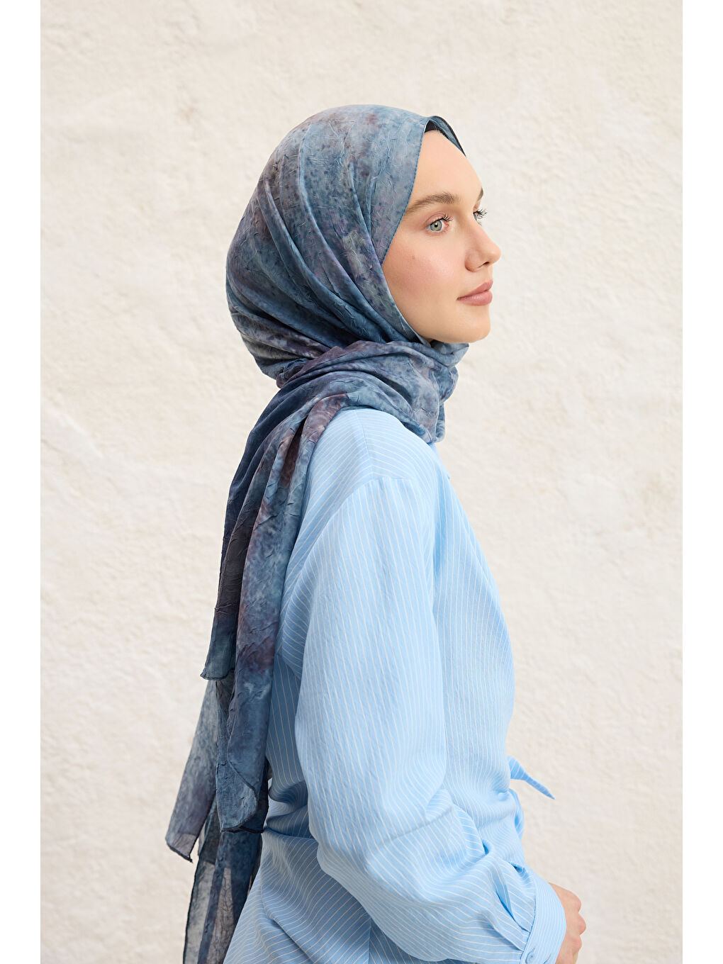 Vela Desenli Pamuk Şal Lacivert