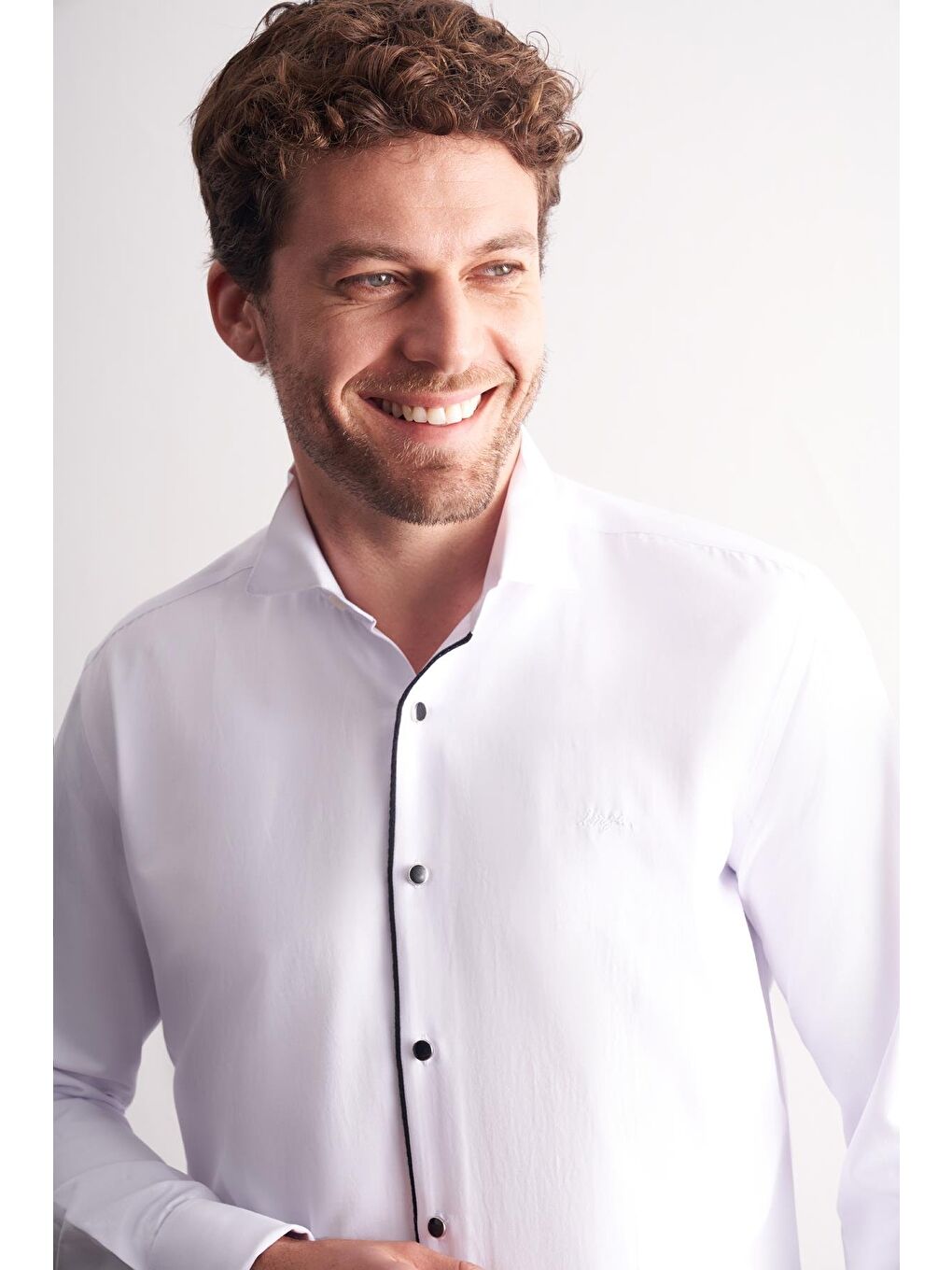 Beyaz Uzun Kol Ata Yaka Düz Pamuklu Slim Fit Gömlek 1004255215-2