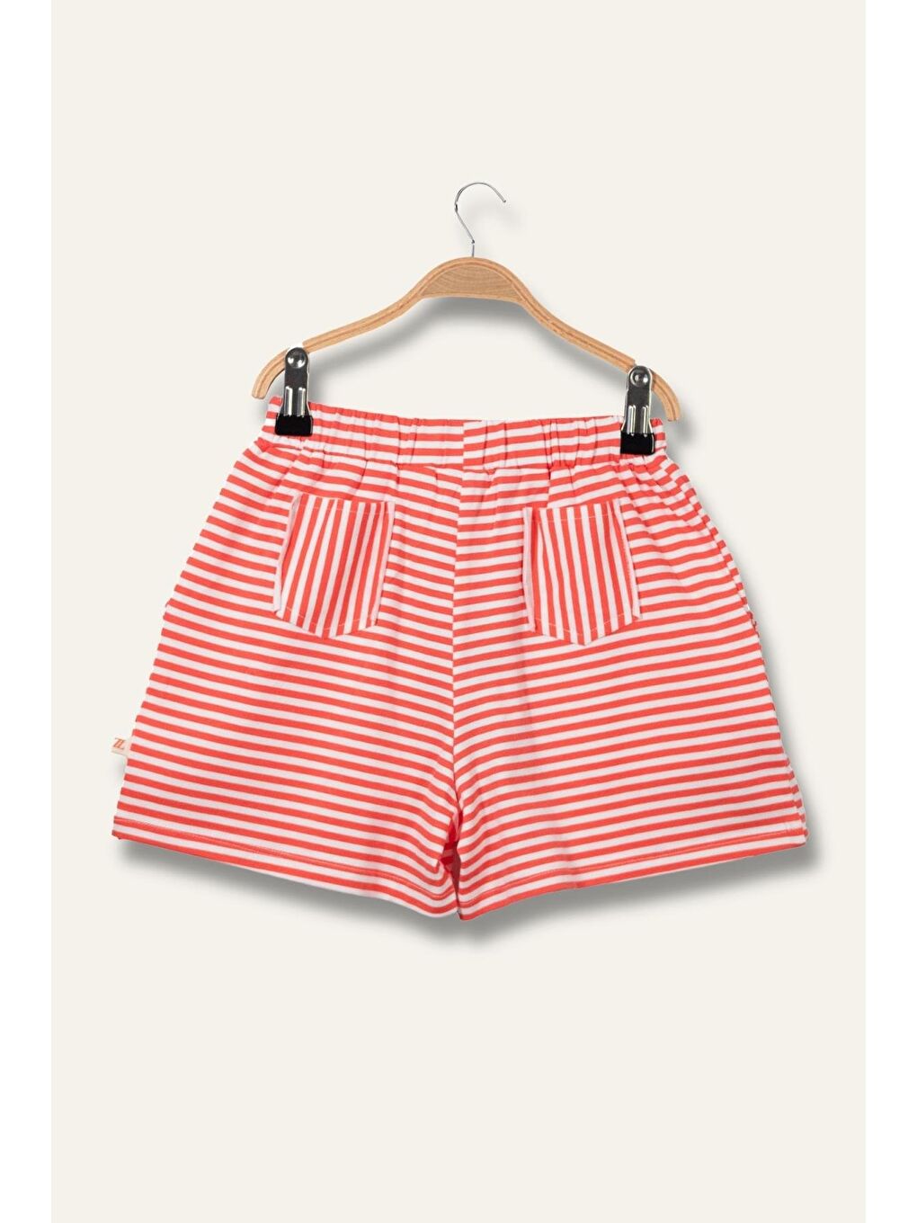 Kırmızı Kız Çocuk Penye Çizgili Kısa Şort - Coral Çizgili-1