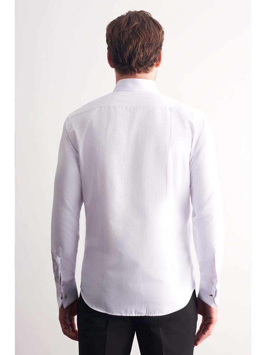 Beyaz Uzun Kol Ata Yaka Düz Pamuklu Slim Fit Gömlek 1004255215-4